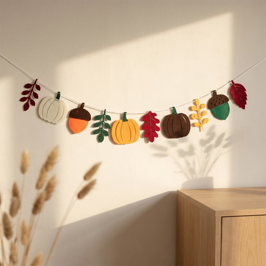 Home Textiles Usa - Autumn Pumpkin Leaves Flag Harvest Festival