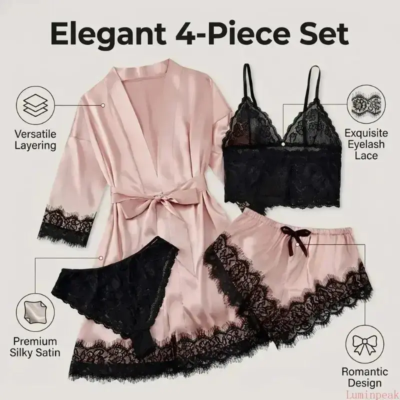 Women's 4-Piece Satin Pajama S - огляд і ціна Home Textile